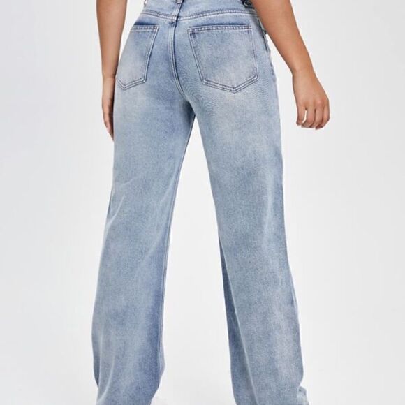 NEW! Ripped Distressed Boyfriend Jeans Light Blue Washed Grunge Torn High Waist - Picture 5 of 7